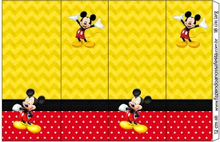 Mickey in Yellow, Zigzag and Red Background: Free Printable Candy Bar Labels.