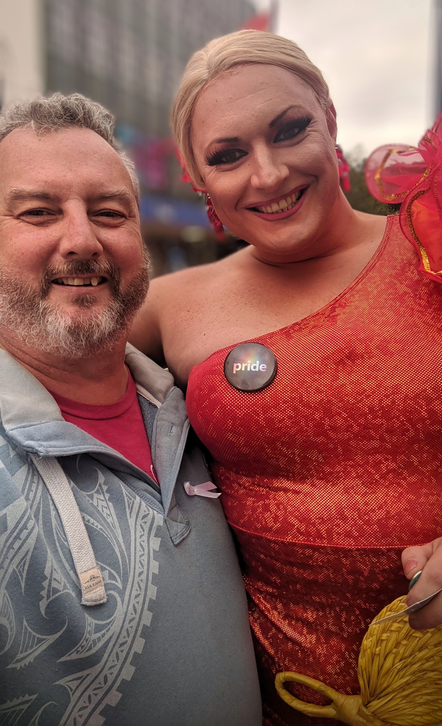 Mike and unknown person at Pride March 2019