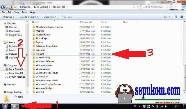 Buka Windows Explorer, Local Disk C dan Folder Tencent