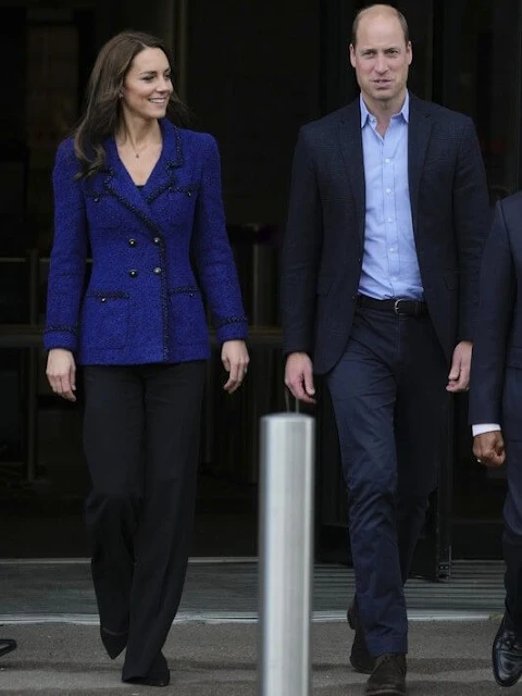 Catherine, Princess of Wales wore a new blue trimmed double-breasted tweed jacket by Chanel