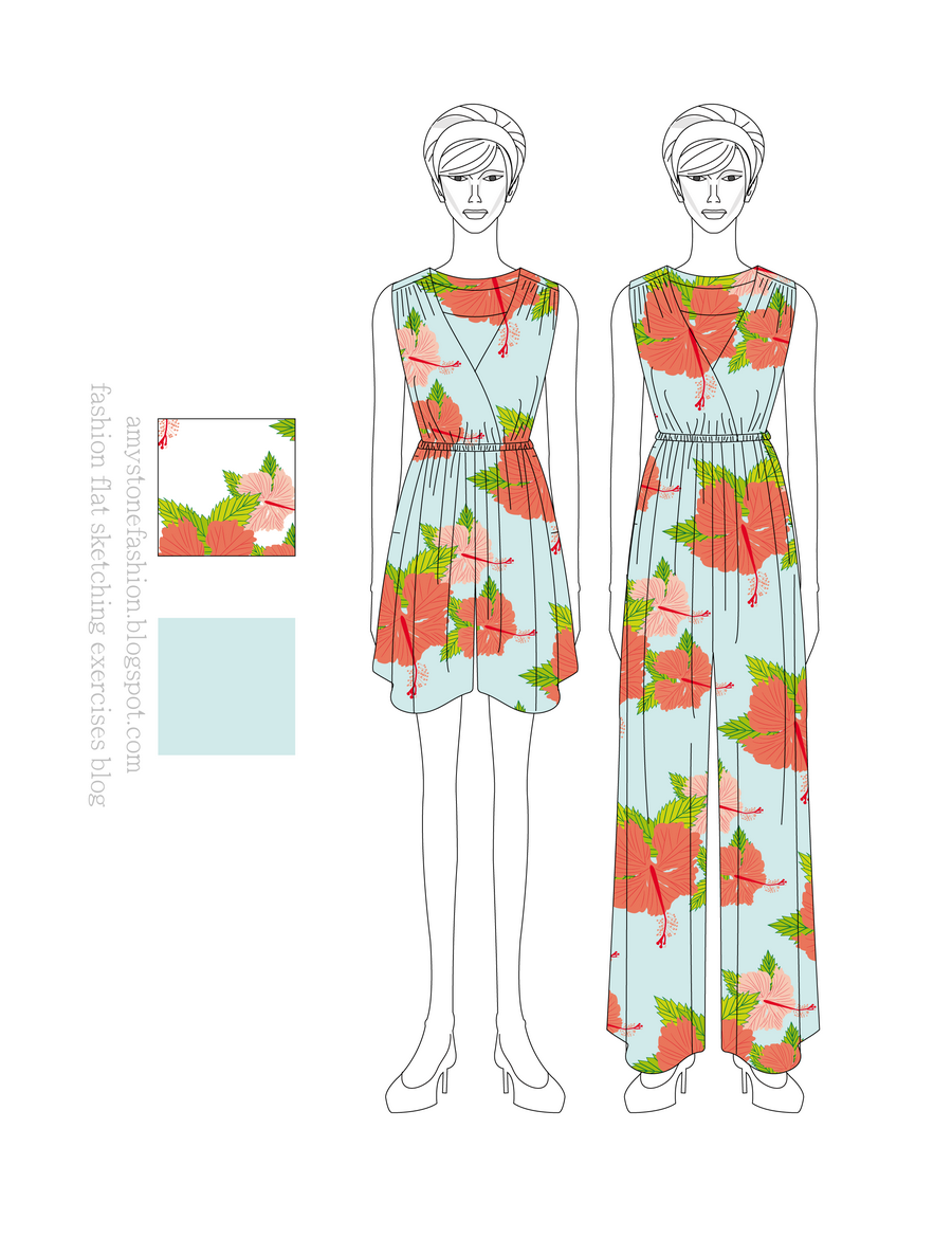 Floral Print Jumpsuit and Romper Drawing