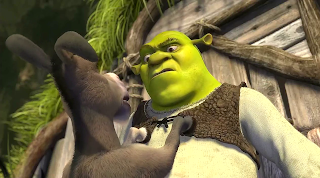 Shrek confronting the donkey 2001 animatedfilmreviews.filminspector.com