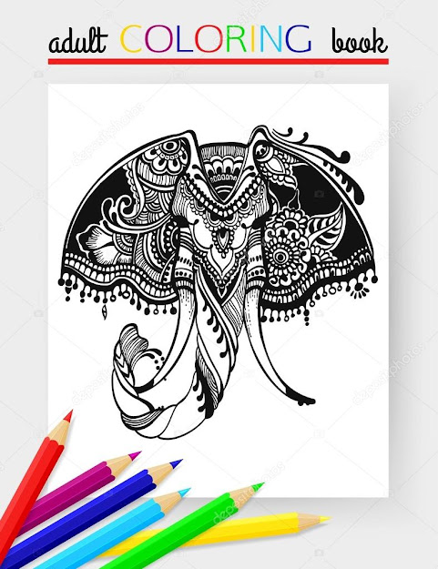 Stock Illustration Adult Coloring Page With Elephant  Cartoon Elephant  Head Coloring Page