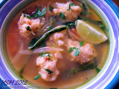 Shrimp Ball Soup w/ Roasted Pepper & Tomato 