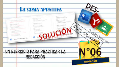 Descarga una actividad de diez ejercicios para practicar la coma apositiva en formato Word y PDF | N° 07 | Nivel básico | Solución