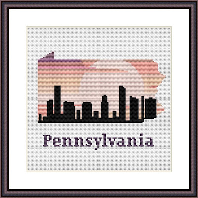 Pennsylvania state map skyline silhouette cross stitch - Tango Stitch