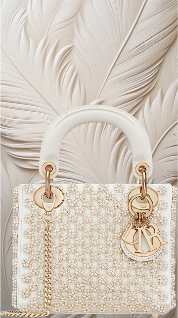♦Lady Dior mini white satin embroidered bag with resin pearls in a floral motif #brilliantluxury