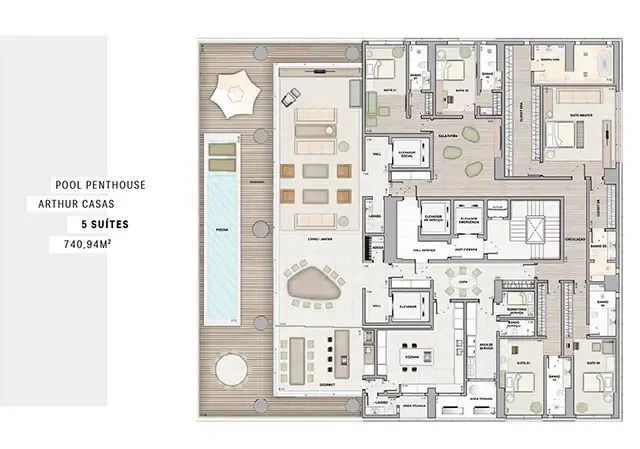 Planta do Apartamento 2 Epic City Home pool Penthouse com 740m² e piscina com raia