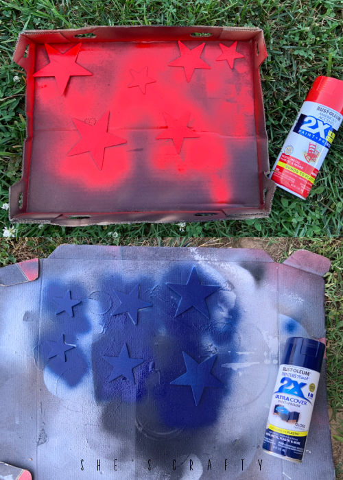 Spray Wooden Stars with spray paint.
