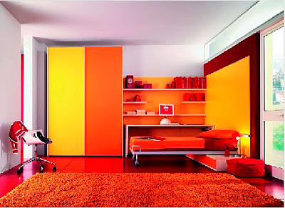 habitación muebles naranja niño