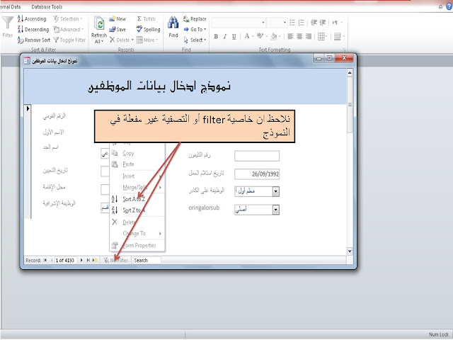 خصائص النموذج form properties في برنامج الاكسيس Ms access  الجزء الثالث