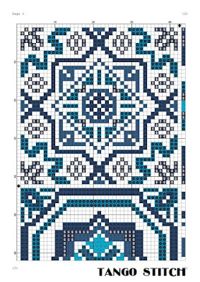 White blue ceramic tile ornaments cross stitch pattern - Tango Stitch