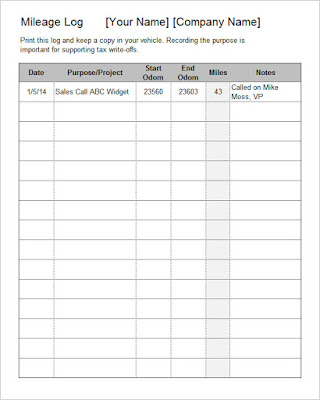 Mileage Tracking Log Excel Sheet