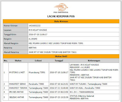 Bukti Resi Pengiriman Suara Burung Walet Kalimantan