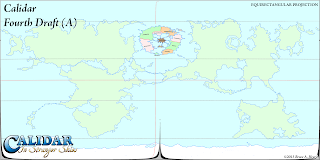 The World of Calidar, Fourth Draft World Map, Equirectangular Projection