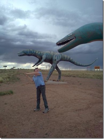 Grammy being chased by dinosaurs