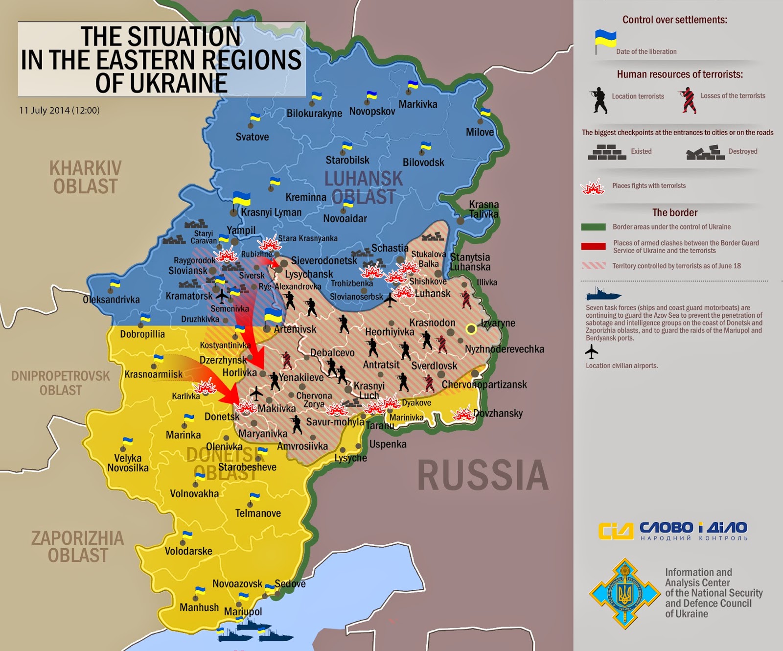 Map Ukraine Separatist Area Control July 2015 The situation in eastern Ukraine on 11th July 2014 according to the National Security and Defence Council of Ukraine. The border region primarily discussed ...