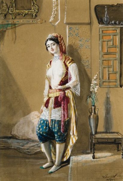 Jeune femme à Alger dans un intérieur, 1854 - Emmanuel Joseph Lauret