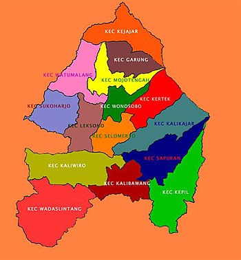 Peta pembagian wilayah di Kabupaten Wonosobo