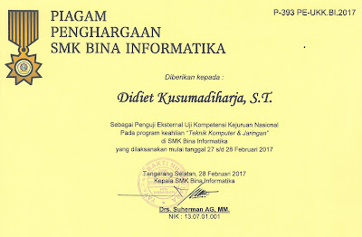 Piagam Penghargaan SMK BI