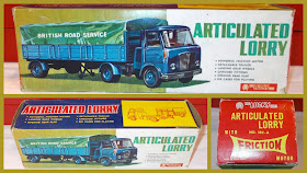 Articulated Lorry; Box Bodied Lorry; British Road Services; BRS; Chromed Fittings; Detachable Trailer; Dinky Crates; Flat Truck; Friction Motor; Landing Gear Wheels; Lucky Toys; No. 182-A; Opening Rear Flaps; Powerful Friction Motor; Pull Back Motor; Six Cases; Small Scale World; smallscaleworld.blogspot.com; The Lucky Toys; Truck Set; With Friction Motor;
