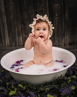 Novalee's First Milk Bath Flower Sitter Session at 6 months old by Morning Owl Fine Art Photography San Diego, CA