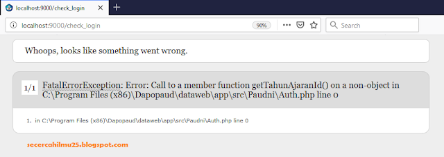 solusi FatalErrorException: Error: Call to a member function getTahunAjaranId() on a non-object in C:\Program Files (x86)\Dapopaud\dataweb\app\src\Paudni\Auth.php line 0