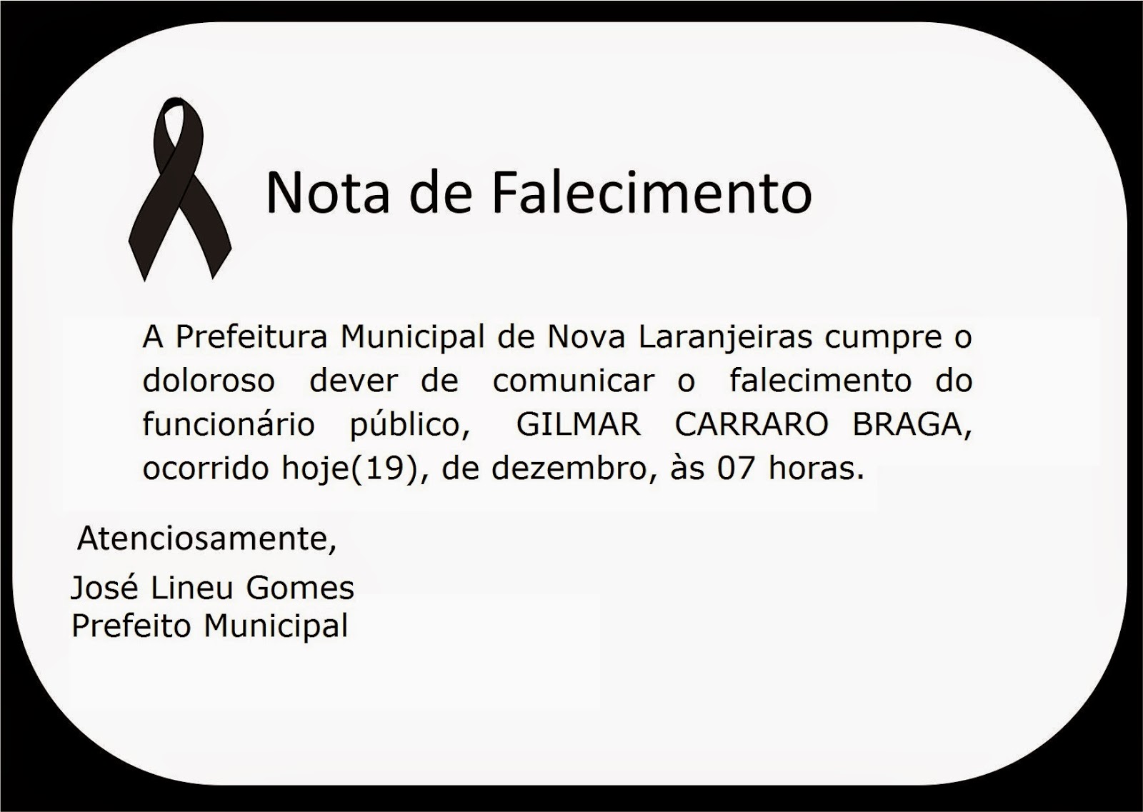 Olho Aberto Paraná: Nova Laranjeiras:Nota de Falecimento 