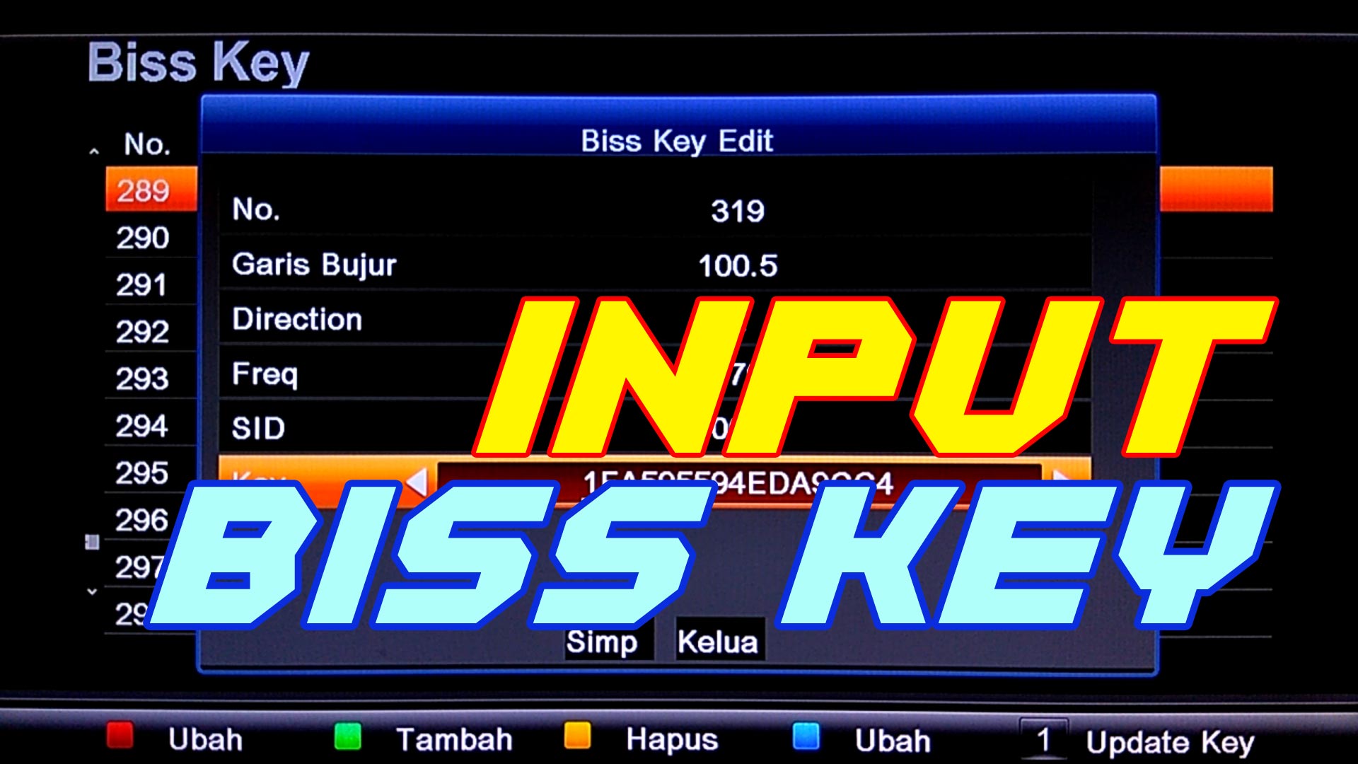 Cara memasukan kode biss key di receiver lgsat 101 stars