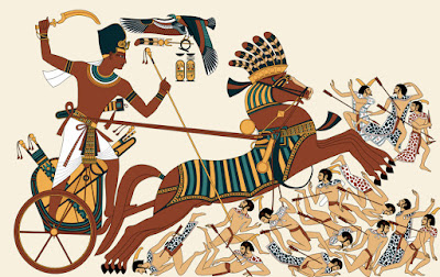 Ilustração colorida Faraó com carro de Guerra