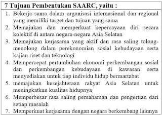 Sebutkan Tujuh Tujuan Pembentukan SAARC ?