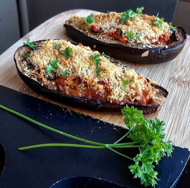 Aubergines healthy farcies à la grecque au four Charlotte and cooking