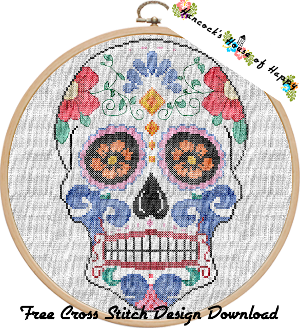 Día de Muertos Calaveras (Day of the Dead) Free Sugar Skull Cross Stitch Pattern to Download