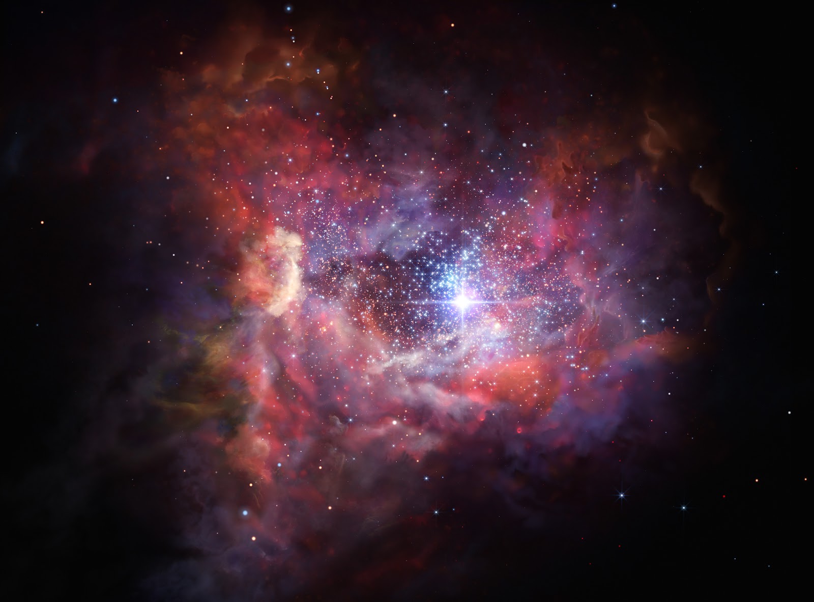 遠い塵に包まれた銀河A2744 YD4の芸術的な印象