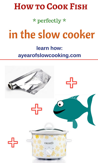 Make parchment paper or aluminum foil packets and cook fish inside your slow cooker with no water needed. Layer your fish, veggies, seasonings, and sauce into the packet and cook on High for 2 hours. Perfect, flaky fish with no fish smell at all! I love my crockpot!