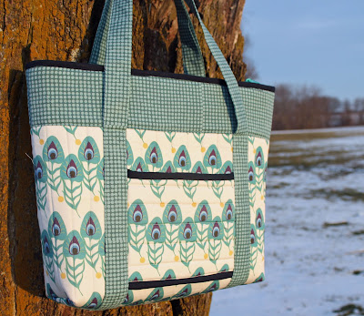 My Fabric Designs' custom printed fabric in Peacock Plumes made into a Totally Trendy Tote