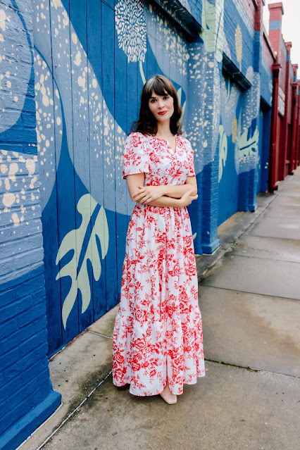 Red Flower Printed Maxi Dress from ChicWish