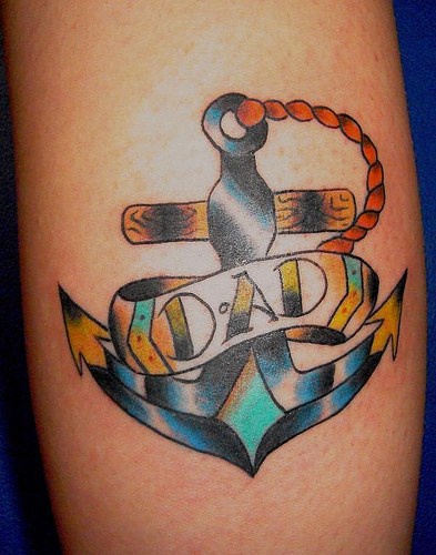 Steel anchor with dad tattoo in colour