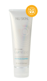 A bottle of NU SKIN LumiSpa Cleanser (Normal/Combo) standing upright, its balanced formula encased in a sleek, modern design, ready to cater to the cleansing needs of normal to combination skin.