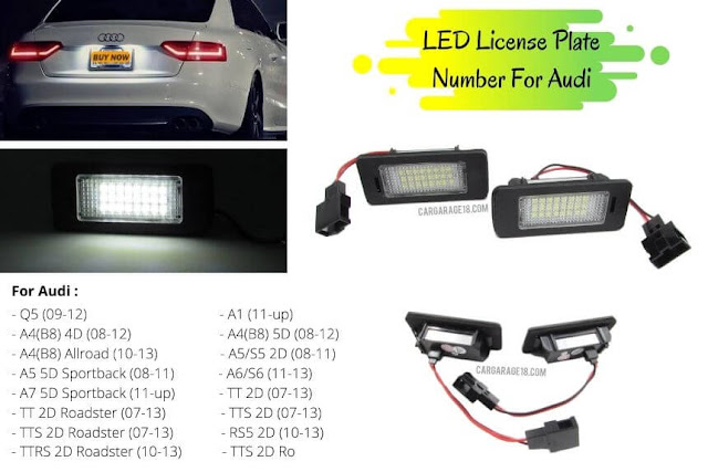 LED License Plate Number For Audi A1, A4, A5, A6, A7, Q5, RS5, TT, TTS, TTRS Roadster