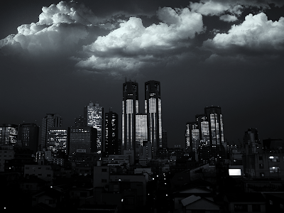 Black and White Clouds City wallpaper