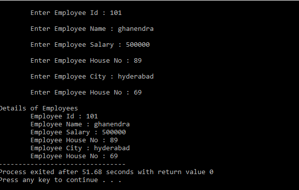 C Program For Employee Information Using Nested Structure