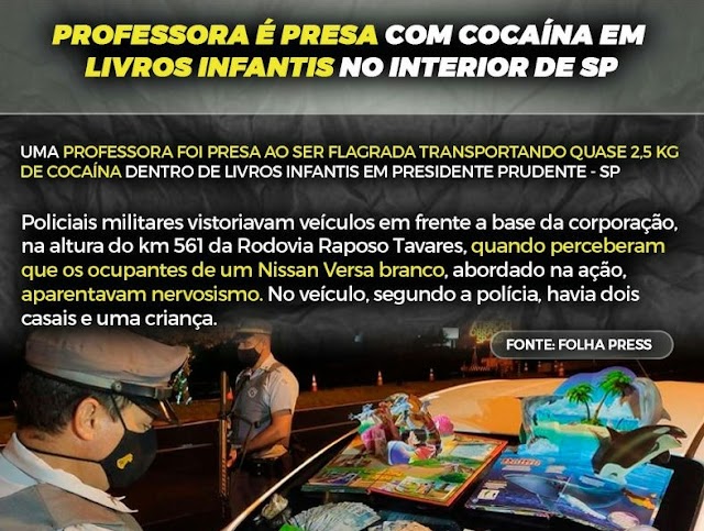 Presa professora que transportava 2,5k de cocaína em livros infantis 