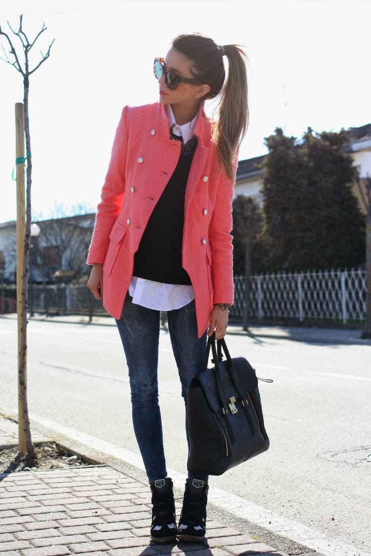 Pink Coat With Stunning Leather Handbag