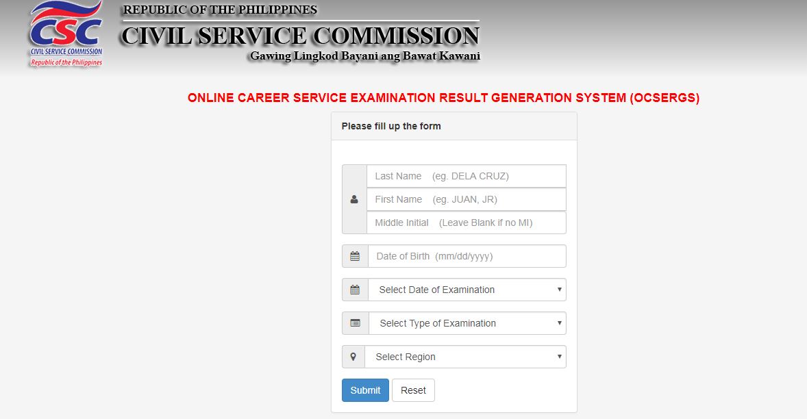 Online Verification of Rating OCSERGS: August 2018 Civil Service Exam CSE-PPT