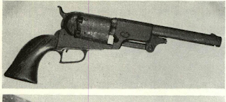 Some Colt’s stayed South. This rusty relic Dragoon was obtained by author because it was such a wreck, and because it was a militia issue pistol from Massachusetts (MS) and because its serial number 10,500 was smack dab in the middle of Dragoon production, approximately 21,000 in all having been made. Gun is regular for type, with Dragoon latch (lever broken) and rectangular cylinder stops. Frozen tight when found in South Carolina, pistol through cleaning using Branson Instruments ultrasonic equipment has been restored to shooting condition;