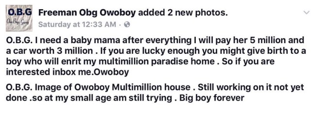 APPLY TO BE A BABY MAMA AND WIN 5 MILLION NAIRA AND A CAR WORTH 3 MILLION NAIRA (PHOTOS)