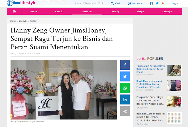 Hanny Zeng Owner JimsHoney, Sempat Ragu Terjun ke Bisnis dan Peran Suami Menentukan