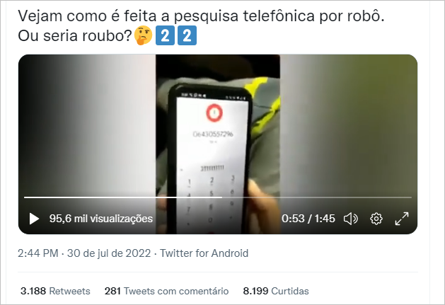 VÍDEO: Fraude em pesquisa eleitoral entre Lula e Bolsonaro por meio de telefone