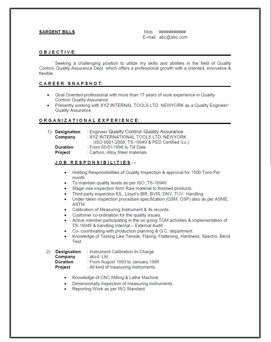 quality engineer resume sample pg no 1 free quality engineer resume ...